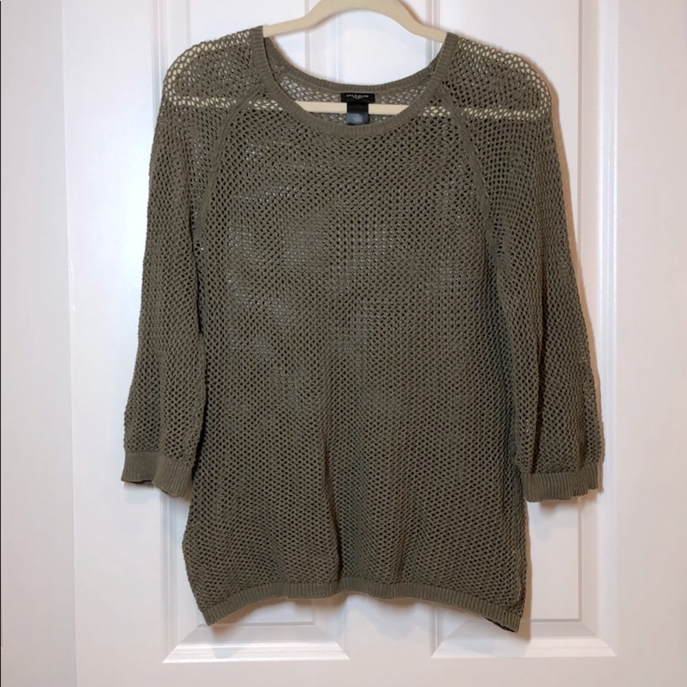 Ann Taylor Wide Knit Sweater Dark Green 3/4 Length Sleeves